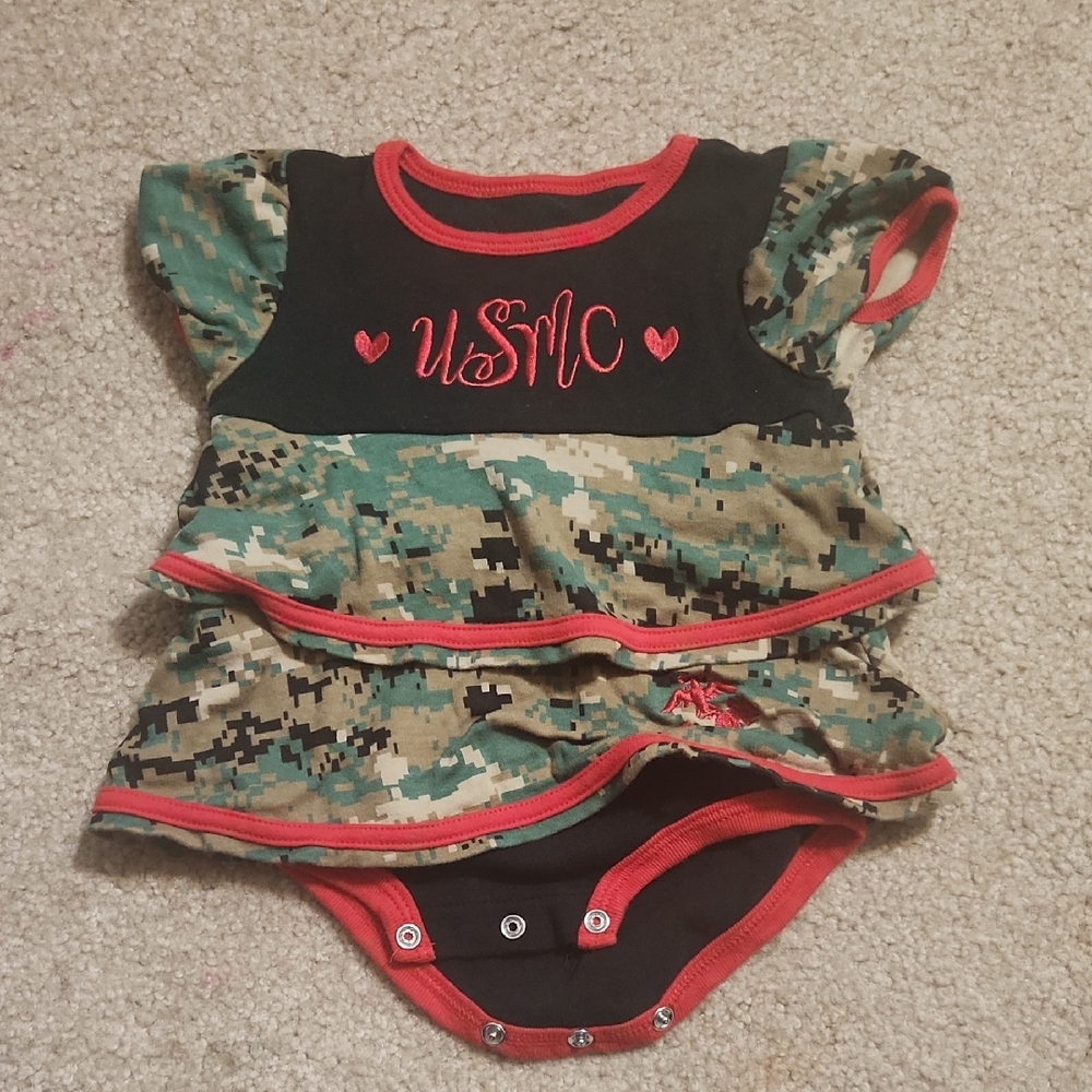 United States Marine Corps Camouflage Baby Onesie with Red Trim
